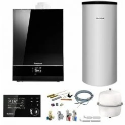Buderus GB192i Logaplus Gas-Brennwert Heizungspaket W50 Mit Regelung RC310 In Schwarz Und SU200 Speicher, 15 KW