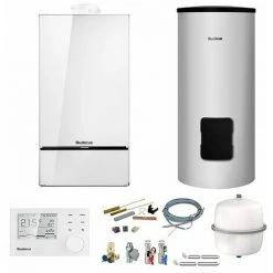 Buderus GB182i Logaplus Gas-Brennwert Heizungspaket W42 Mit Regelung RC310 In Weiß Und SU200 Speicher, 24 KW