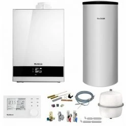 Buderus GB192i Logaplus Gas-Brennwert Heizungspaket W50 Mit Regelung RC310 In Weiß Und SU200 Speicher, 15 KW