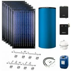 Buderus Solaranlage Logaplus S77 - 6 Kollektoren (14,22m²) SKN4.0-s Mit Pufferspeicher PNR1000 Blau Und Frischwasserstation - 7739610785