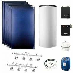 Buderus Solaranlage Logaplus S94 - 5 Kollektoren (12,75m²) SKT1.0-s Mit Pufferspeicher PNR750 Weiß Und Frischwasserstation - 7739610794