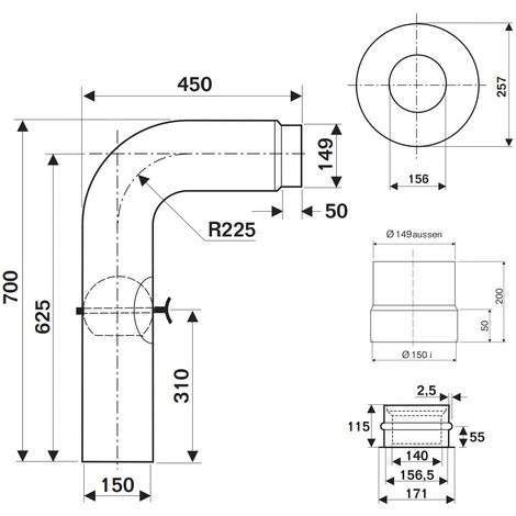 Buderus Abgasrohr-Set Ø 150 Mm Für Kaminofen - Gussgrau Lackiert - 4-teilig - Mit Tür Und Drosselklappe 4 Buderus Abgasrohr-Set Ø 150 Mm Für Kaminofen - Gussgrau Lackiert - 4-teilig - Mit Tür Und Drosselklappe – Bild 2